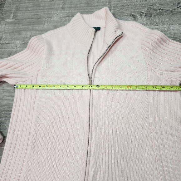 LAUREN RALPH LAUREN Light Pink White Zip Up Wool Sweater 1X - Picture 8 of 16